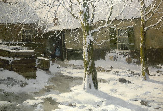 Louis van Soest | Winterlicher Hof, Öl auf Leinwand, 105,4 x 151,0 cm, Unterzeichnet l.u. und zu datieren um 1914