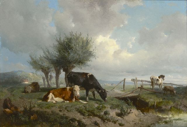 Anton Mauve | Vieh am Gestade, bei Oosterbeek, Öl auf Holz, 30,3 x 43,9 cm, Unterzeichnet u.r. und datiert 1866