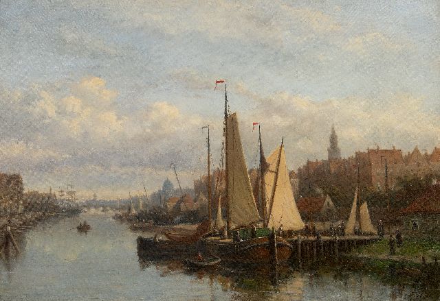 Johannes Frederik Hulk | Holländischer Binnenhafen, Öl auf Leinwand, 63,2 x 92,6 cm, Unterzeichnet u.r.