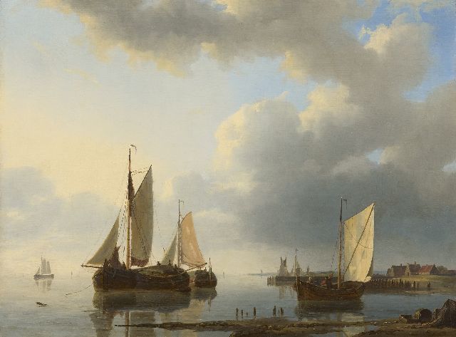 Abraham Hulk | Schiffe vor Anker auf ruhigem Meer, Öl auf Holz, 34,0 x 45,0 cm, Unterzeichnet u.r.