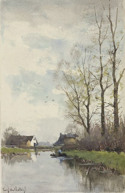 Fredericus Jacobus van Rossum du Chattel | Polderlandschaft, Aquarell auf Papier, 17,1 x 11,0 cm, Unterzeichnet u.l.