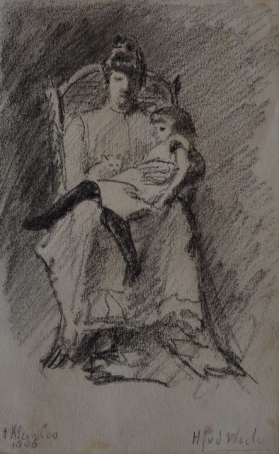 Weele H.J. van der | Mutter und Kind; Porträt des Malers Frau und ihrer Tochter, Holzkohle  auf Papier 17,4 x 10,9 cm, Unterzeichnet u.r. und datiert 1886