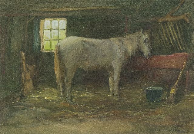 Antonie de Jong | Schimmel in einem Stall, Aquarell auf Papier, 13,6 x 19,6 cm, Unterzeichnet u.r.