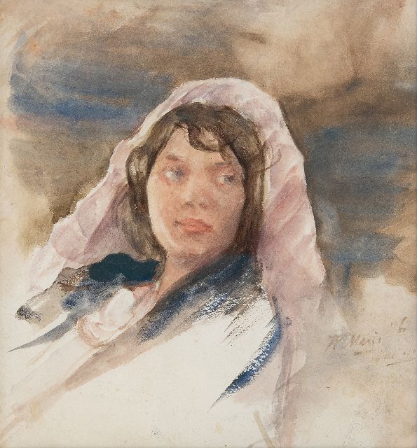 Willem Maris (Jbzn) | Junge Frau mit Umhang, Aquarell auf Papier, 24,2 x 22,1 cm, Unterzeichnet u.r. und datiert 16 mei 1903