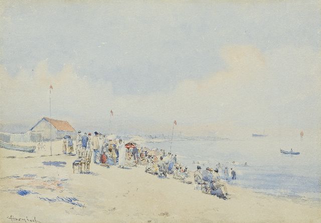 Sembach A.E.  | Sonntag am Strand an der belgischen Küste, Aquarell auf Papier 27,6 x 39,1 cm, Unterzeichnet u.l.