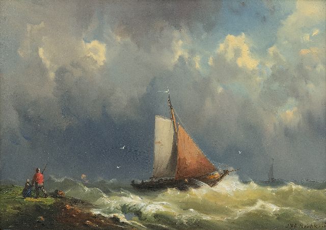 Jan H.B. Koekkoek | Segelschiffe auf roher See, Öl auf Holz, 23,1 x 32,7 cm, Unterzeichnet u.r.