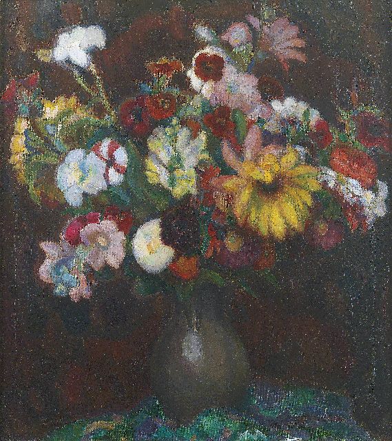 Leo Gestel | Blumen in einer Zinnkanne, Öl auf Leinwand, 70,5 x 63,0 cm, Unterzeichnet l.u. und zu datieren 1915-1917