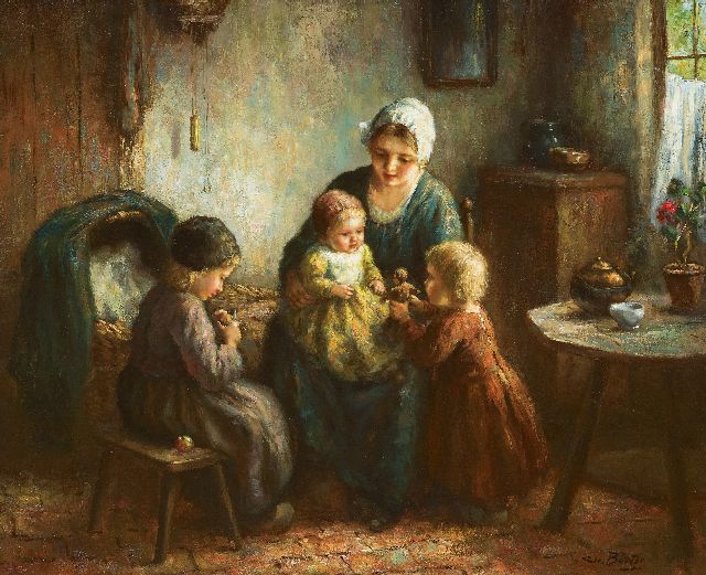 Cor Bouter | Junge Mutter mit ihre Kindern, Öl auf Leinwand, 50,8 x 60,5 cm, Unterzeichnet u.r.