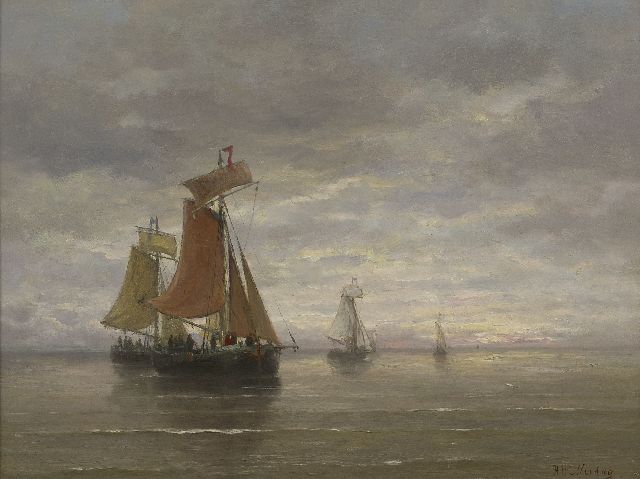 Hendrik Willem Mesdag | Bomschiffe auf ruhiger See, Öl auf Tafel, 39,5 x 51,0 cm, Unterzeichnet u.r.