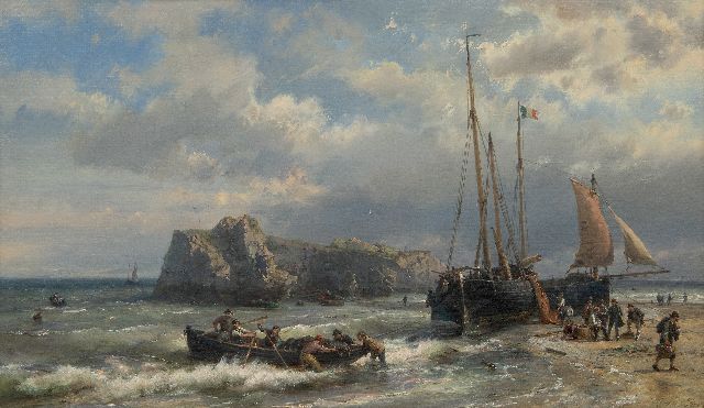 Hermanus Koekkoek | Die Rückkehr der Fischer an der Französischen Küste, Öl auf Leinwand, 45,1 x 76,7 cm, Unterzeichnet u.r.