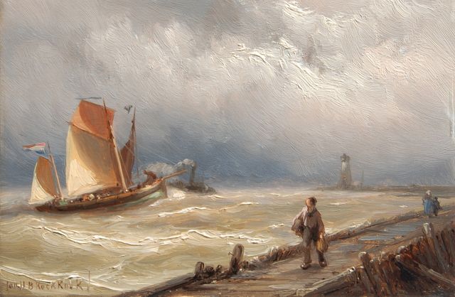 Jan H.B. Koekkoek | Das Anlaufen des Hafens, Öl auf Holz, 12,2 x 18,4 cm, Unterzeichnet u.l. und datiert im Verso 1889