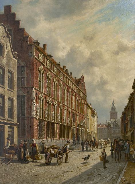 Jacques Carabain | Blick auf das Stadthaus von Nimwegen, Öl auf Leinwand, 106,0 x 77,3 cm, Unterzeichnet r.u. und datiert auf Spierahmen 1885