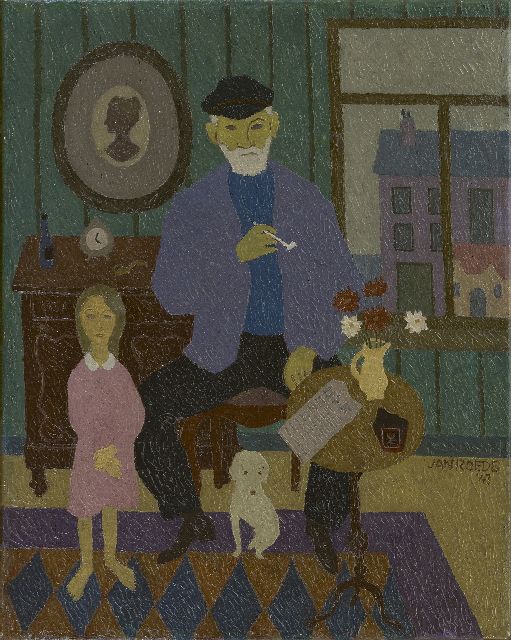 Jan Roëde | Grossvater und Enkeltochter, Öl auf Leinwand, 50,5 x 40,4 cm, Unterzeichnet u.r. und datiert '43