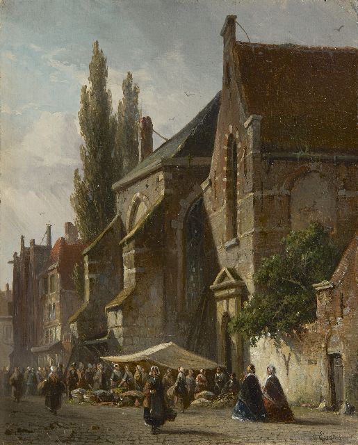 Adrianus Eversen | Markttag bei der Kirche, Öl auf Tafel, 19,0 x 15,3 cm, Unterzeichnet u.r.