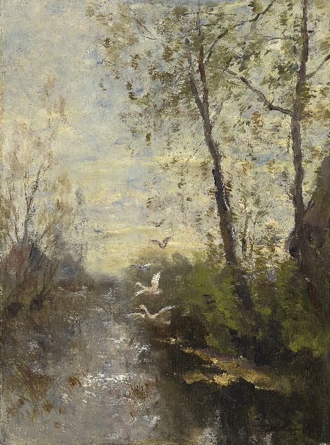 Willem Maris | Graben mit aufsteigenden Enten, Öl auf Leinwand, 40,3 x 29,9 cm, Unterzeichnet u.r. und zu datieren um 1890-1900