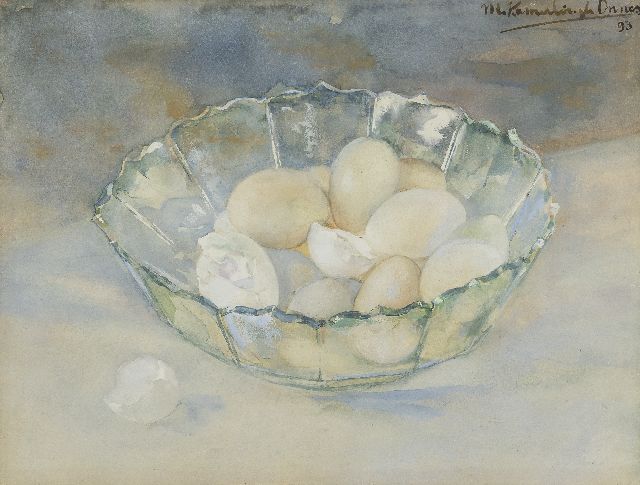 Menso Kamerlingh Onnes | Kristallschale mit Eiern, Aquarell auf Papier, 29,8 x 39,1 cm, Unterzeichnet o.r. und datiert '93