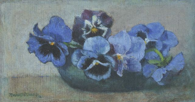 Marie Wandscheer | Blaue Veilchen, Öl auf Holz, 13,4 x 24,4 cm, Unterzeichnet u.l.