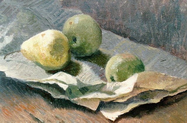 A.P. Schotel | Still life of two apples and a pear, Öl auf Leinwand auf Holz, 23,4 x 32,8 cm, signed l.l.