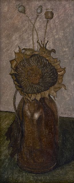 Lodeizen J.  | Vase with sunflower, Öl auf Leinwand Malereifaser 49,0 x 21,0 cm, signed r.c. und dated '32
