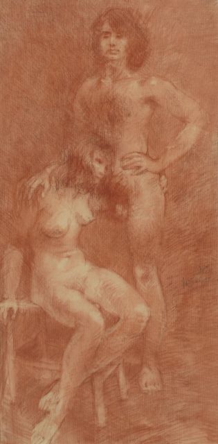 Harry Maas | Mann und Frau, Rote Kreide auf Papier, 61,3 x 30,5 cm