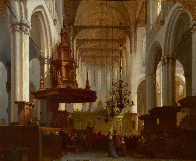 Schenkel J.J.  | In der Nieuwe Kerk in Amsterdam, Öl auf Holz 30,5 x 36,8 cm, Unterzeichnet u.r.