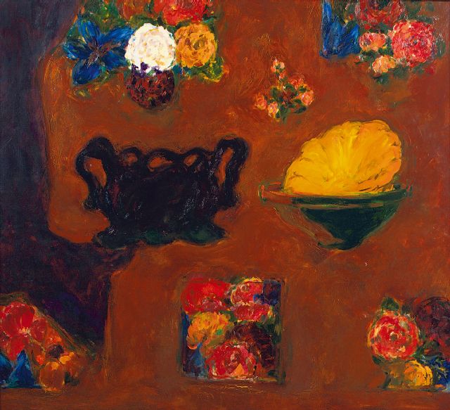 Hans van Hoek | Bowl within a bowl, Öl auf Leinwand, 145,0 x 145,0 cm, Unterzeichnet Im Verso und Im Verso datiert '95-97