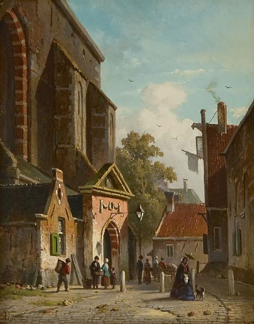 Adrianus Eversen | Südeingang der Waalse Kirche, Haarlem, Öl auf Holz, 19,2 x 15,2 cm, Unterzeichnet u.l.mit vollem Namen und mit Monogramm