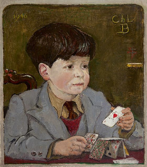 Harm Kamerlingh Onnes | Kind mit Spielkarten, Öl auf Leinwand, 45,8 x 40,6 cm, Unterzeichnet u.r. mit Monogramm und datiert 1946