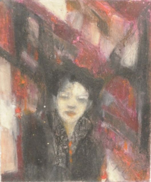 Liliana Desrets | Soledad, Ölpastell auf Papier, 16,7 x 13,7 cm, Unterzeichnet u.r. und verso auf Etikett und datiert '08 und verso auf Etikett