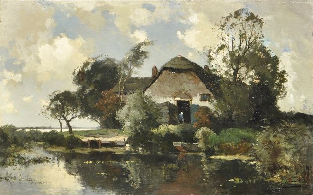 Driesten A.J. van | Bauernhof am Wasser, Öl auf Holz 39,8 x 64,1 cm, Unterzeichnet u.r.