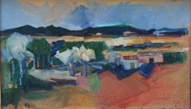 Wim Oepts | Landschaft in Süd Frankreich, Bleistift und Gouache auf Papier, 34,3 x 57,0 cm, Unterzeichnet u.r. und datiert 1970
