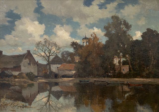 Arend Jan van Driesten | Dorf am Wasser, Öl auf Leinwand, 50,5 x 70,0 cm, Unterzeichnet u.r.