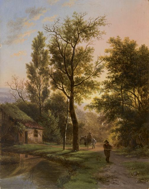 Matthijs Maris | Waldweg mit Reisenden, Öl auf Holz, 16,2 x 12,7 cm, zu datieren um 1852-1855