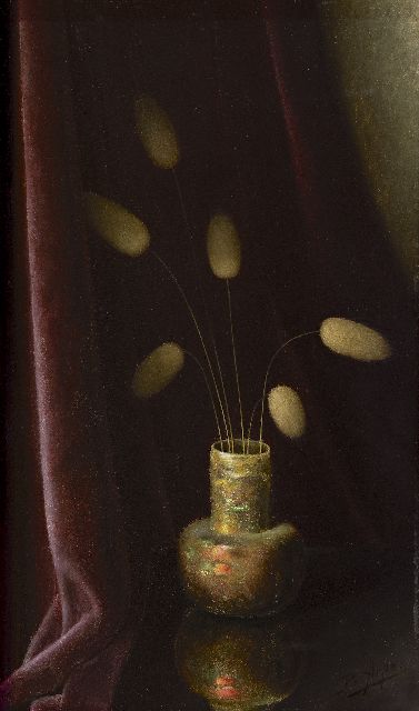 Arps B.  | Hasenschwänze in einer römischen Vase, Öl auf Holz 38,5 x 24,0 cm, Unterzeichnet u.r.