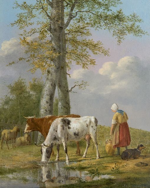 Anthony Oberman | Melkzeit, Öl auf Holz, 37,5 x 30,3 cm, Unterzeichnet u.r.