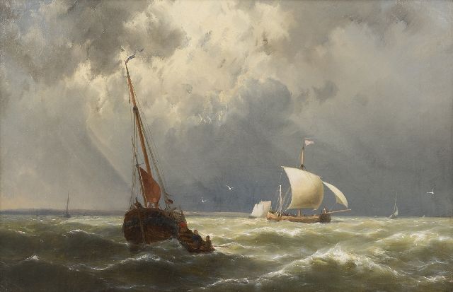 Koekkoek jr. H.  | Segelboote auf unruhigem Meer, Öl auf Leinwand 33,1 x 51,0 cm, Unterzeichnet u.l.