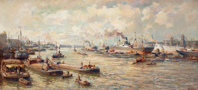 Evert Moll | Der Hafen von Rotterdam, Öl auf Leinwand, 94,6 x 200,4 cm, Unterzeichnet u.r.