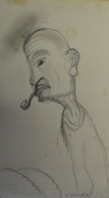Herman Kruyder | Mann mit Pfeife, Bleistift auf Papier, 17,3 x 9,6 cm, Unterzeichnet u.r.