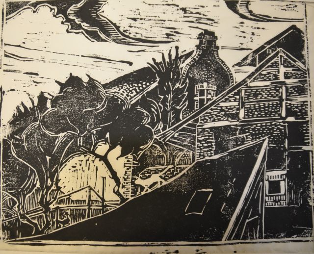 Herman Kruyder | Stadtbild, Zuid-Limburg, Holzstich auf japanischem Papier, 18,0 x 23,5 cm