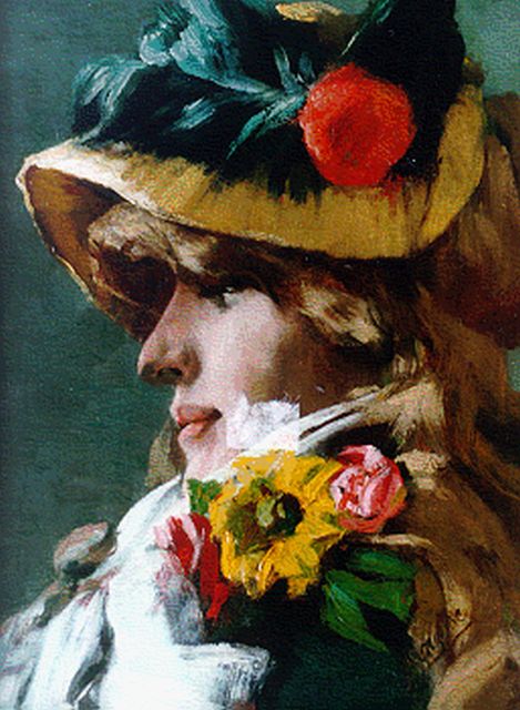 Vanaise G.  | A lady with hat, Öl auf Holz 24,0 x 17,5 cm, signed l.r.