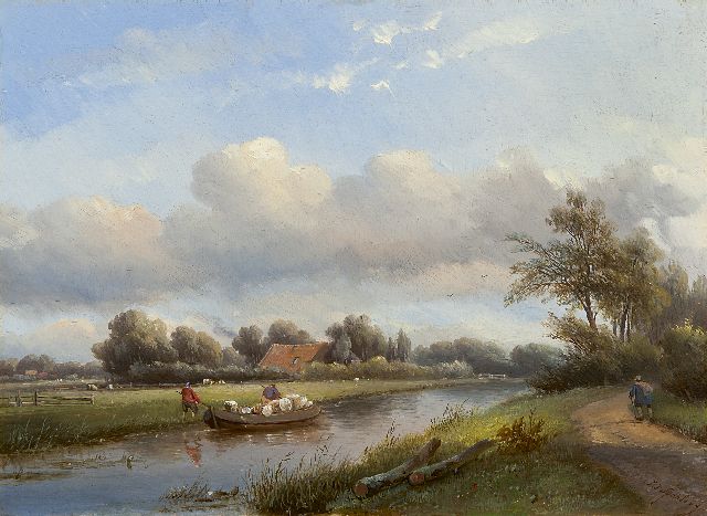 Jan Jacob Spohler | Wasserweg mit Bauernkahn, Öl auf Tafel, 28,3 x 39,0 cm, Unterzeichnet u.r.