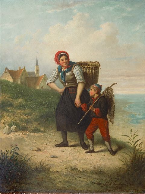 Jan Jacobus Matthijs Damschreuder | Fischerin mit Sohn, Öl auf Leinwand, 93,6 x 71,1 cm, Unterzeichnet u.r. und datiert 1867