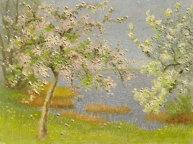 Dirk Smorenberg | Baumblüten im Garten des Malers am Loenderveense Plas, Öl auf Holzfaser, 18,0 x 23,9 cm, Unterzeichnet u.r.