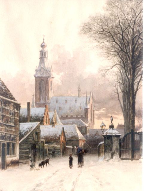 Haas Hemken W. de | A view of Heusden in winter, Aquarell auf Papier 58,0 x 44,0 cm, signed l.l.