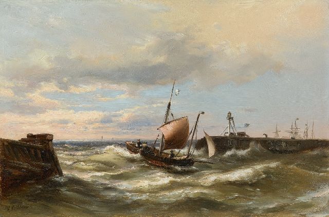 Hermanus Koekkoek jr. | Das Einlaufen des Hafens bei steifer Brise, Öl auf Holz, 30,3 x 45,7 cm, Unterzeichnet u.l.