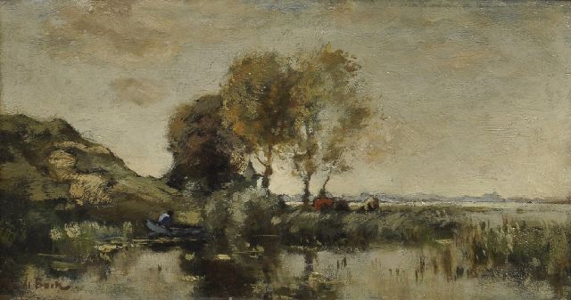 Théophile de Bock | Seelandschaft mit Kühen, Öl auf Holz, 17,0 x 31,0 cm, Unterzeichnet u.l.