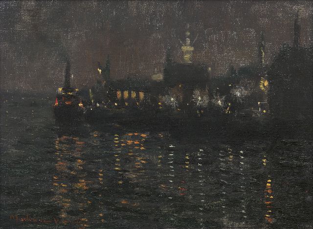 Martin van Waning | Hafen in der Nacht, Öl auf Leinwand, 30,2 x 40,3 cm, Unterzeichnet u.l.
