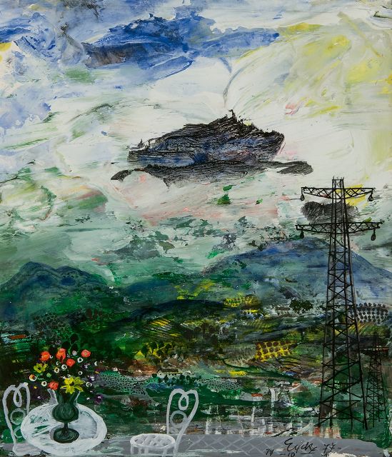 Eyck Ch.H.  | Aussicht über eine Hügellandschaft, Gouache auf Papier 22,1 x 19,5 cm, Unterzeichnet u.r. und datiert  14-10 '77