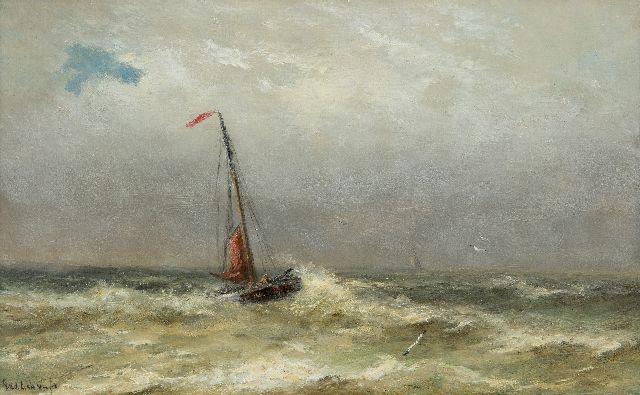 Gerard van der Laan | Fischerboot an der Küste, Öl auf Tafel, 20,1 x 32,5 cm, Unterzeichnet u.l.