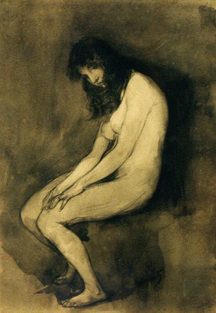 Smith H.  | Sitting nude, Tinte auf Papier 38,5 x 26,5 cm, signed l.r.